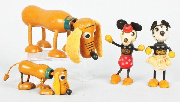 Lot of 4: Disney Character Fun-E-Flex Figures.: Description Includes one large and one small Pluto the Pup and two Minnie Mouse figures, one with cloth skirt and one with regular skirt. Plutos have original tails and ears and nice circular tags wit