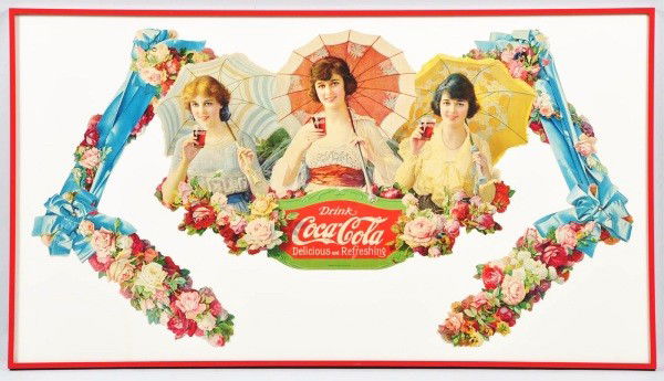 1918 Coca-Cola Umbrella Girl Festoon.: Description Beautifully framed under glass. One of the brightest and most problem-free examples that we have ever encountered. A few very minor bends in three or four small areas and a few miniscule r