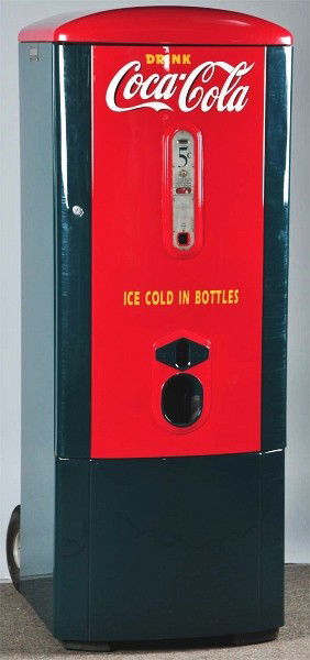 1941 Mills 5-Cent Coca-Cola Machine.: Description Beautiful overall restoration. Colors and lettering appear very true to original. Displays beautifully. Missing its compressor and vending mechanism. Key is not included but door opens eas