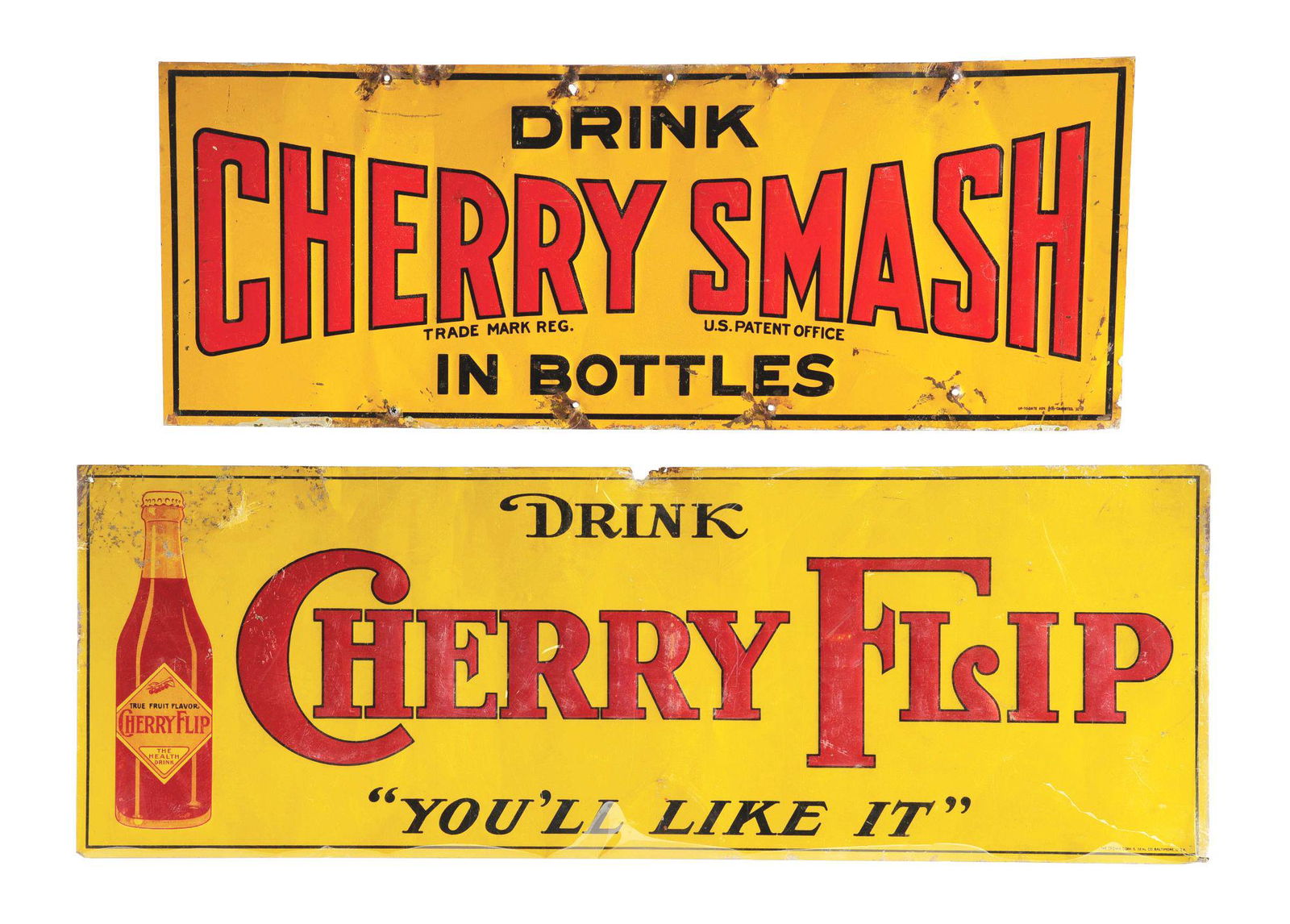 LOT OF 2: EMBOSSED TIN SODA POP SIGNS. (1 of 2)