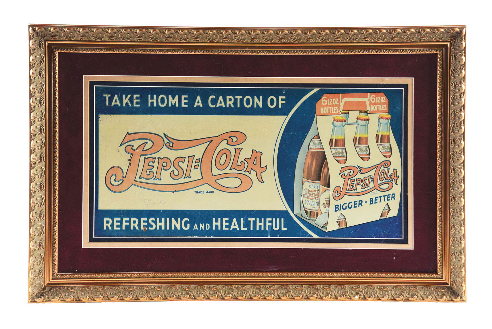 FRAMED PEPSI-COLA SIGN. (1 of 2)