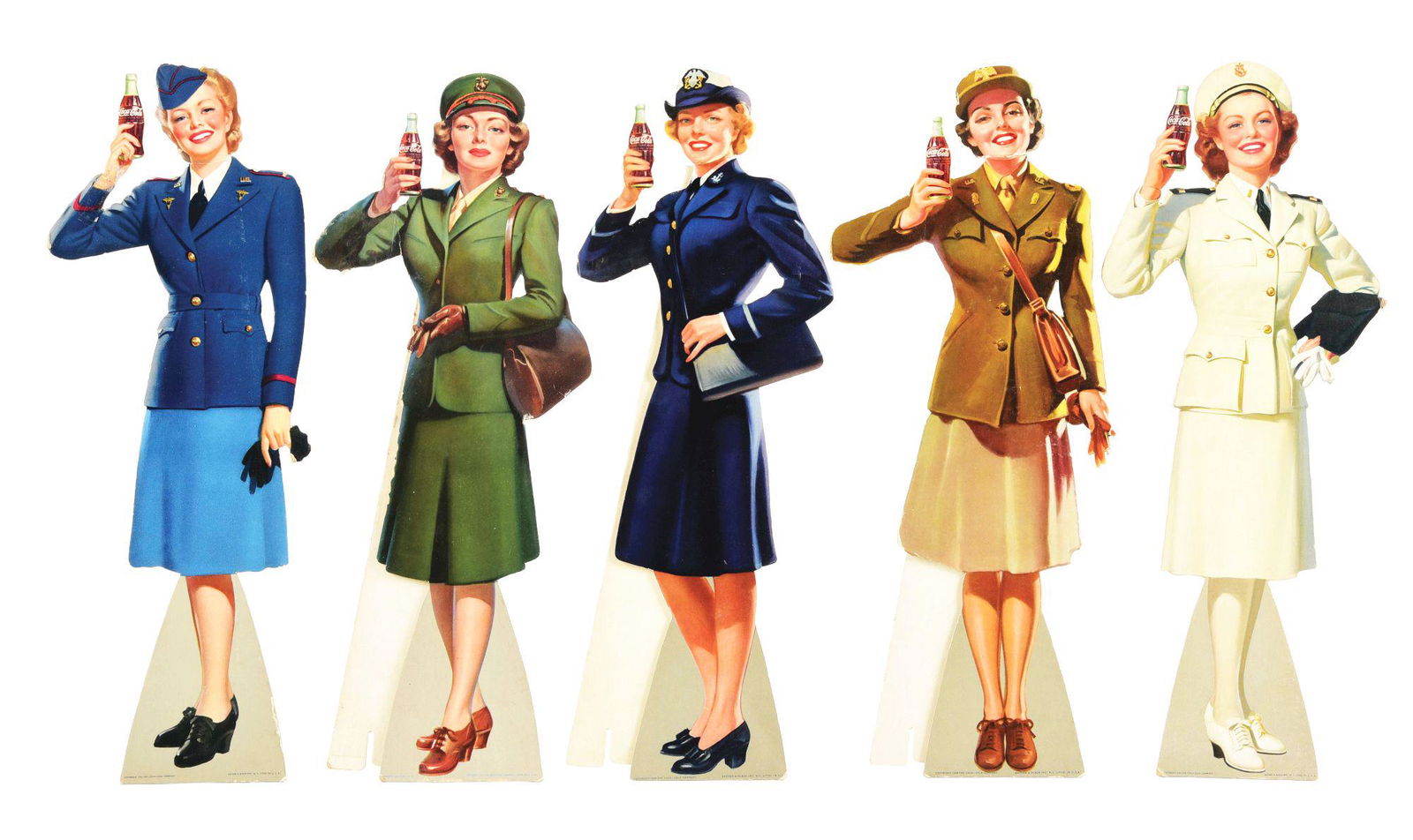 LOT OF 5: COCA-COLA CARDBOARD LITHOGRAPH DIE-CUT EASEL BACKS. (1 of 2)