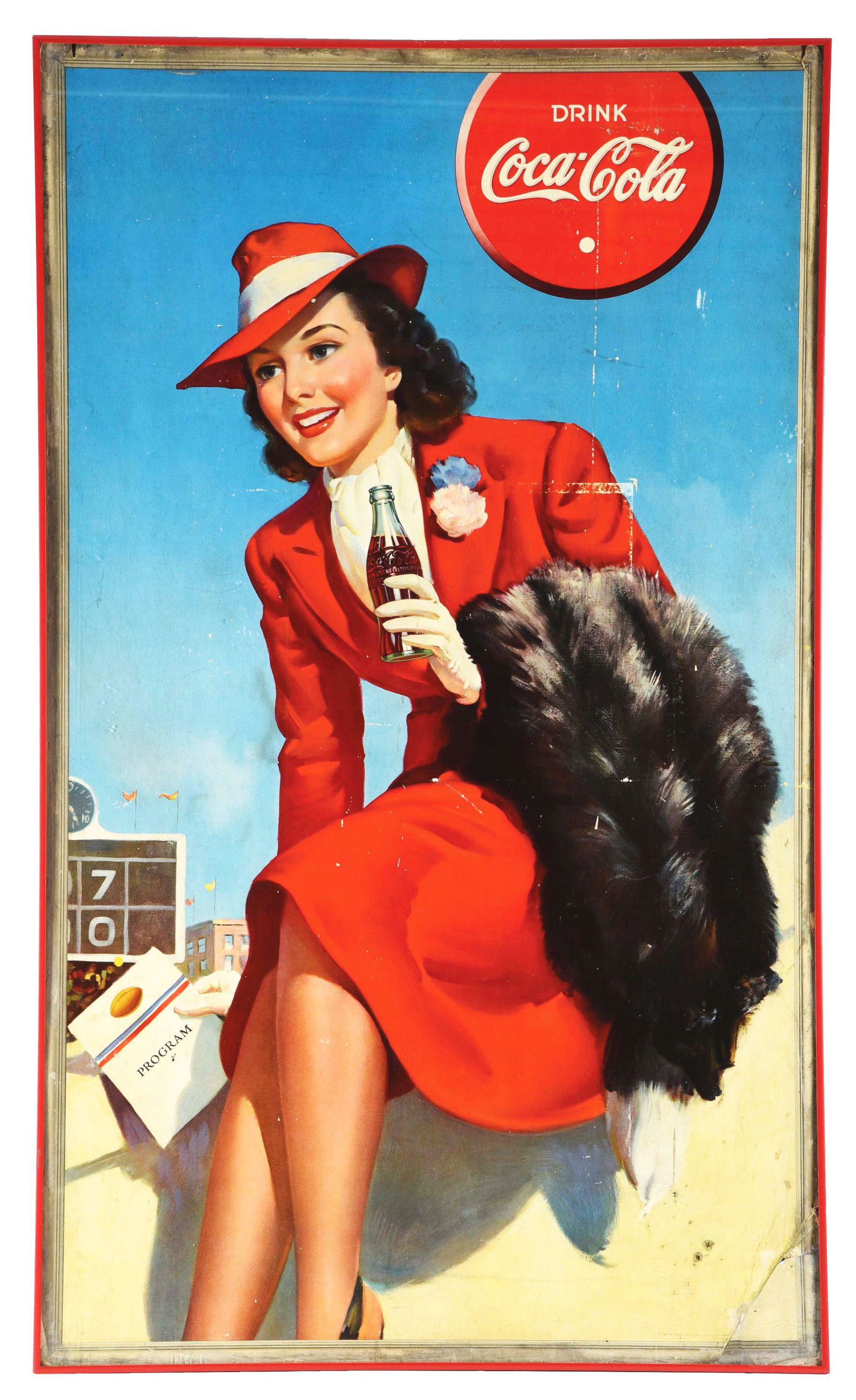 DRINK COCA-COLA FOOTBALL FAN CARDBOARD LITHOGRAPH. (1 of 3)