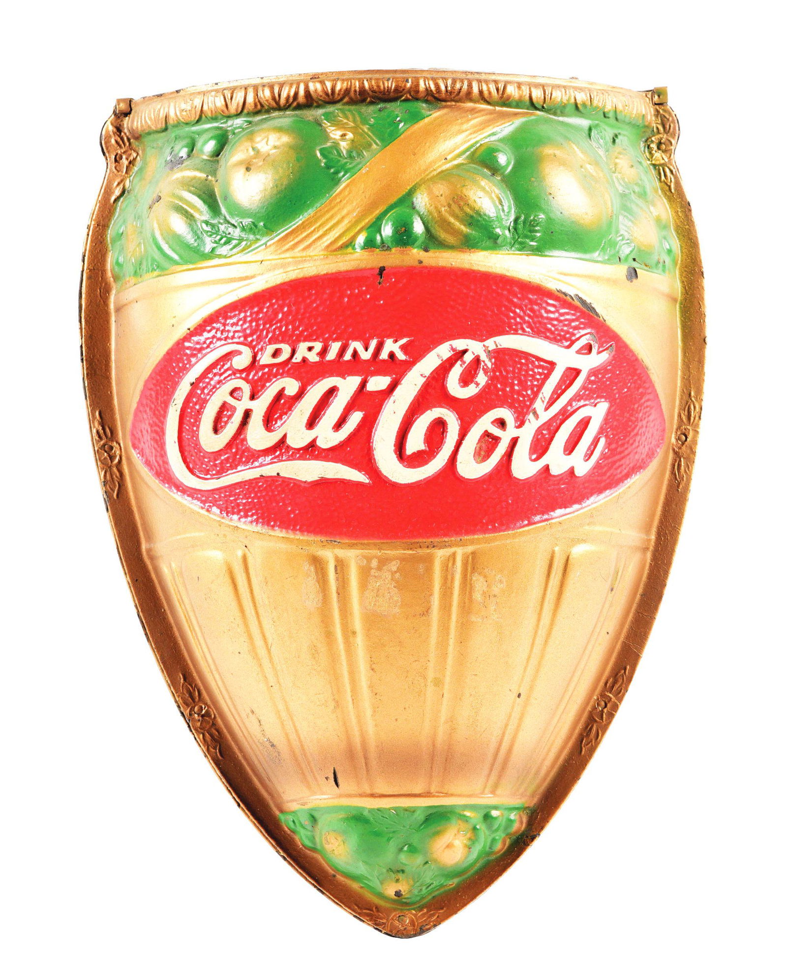 ORIGINAL COCA-COLA FLORAL ADVERTISING WALL POCKET. (1 of 2)