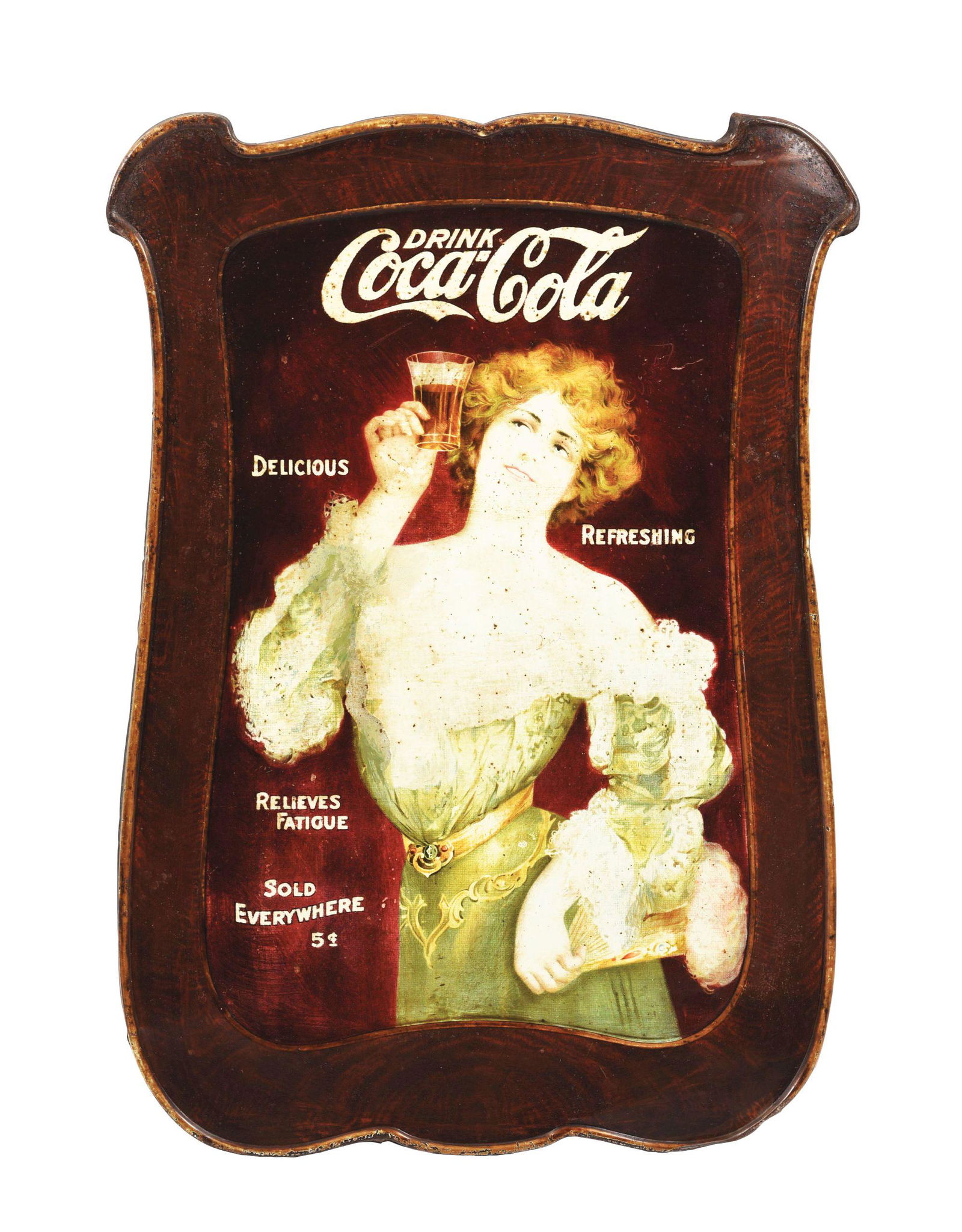 EMBOSSED TIN COCA-COLA LITHOGRAPH. (1 of 3)