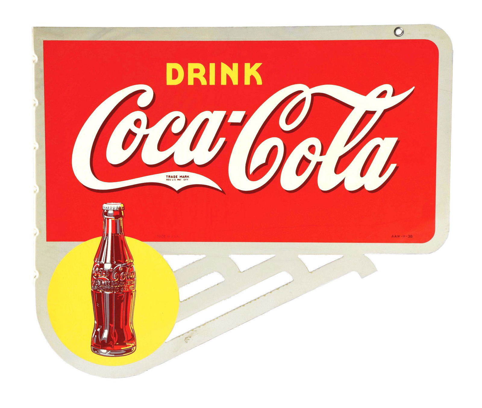 1938 DRINK COCA-COLA TIN FLANGE SIGN. (1 of 5)