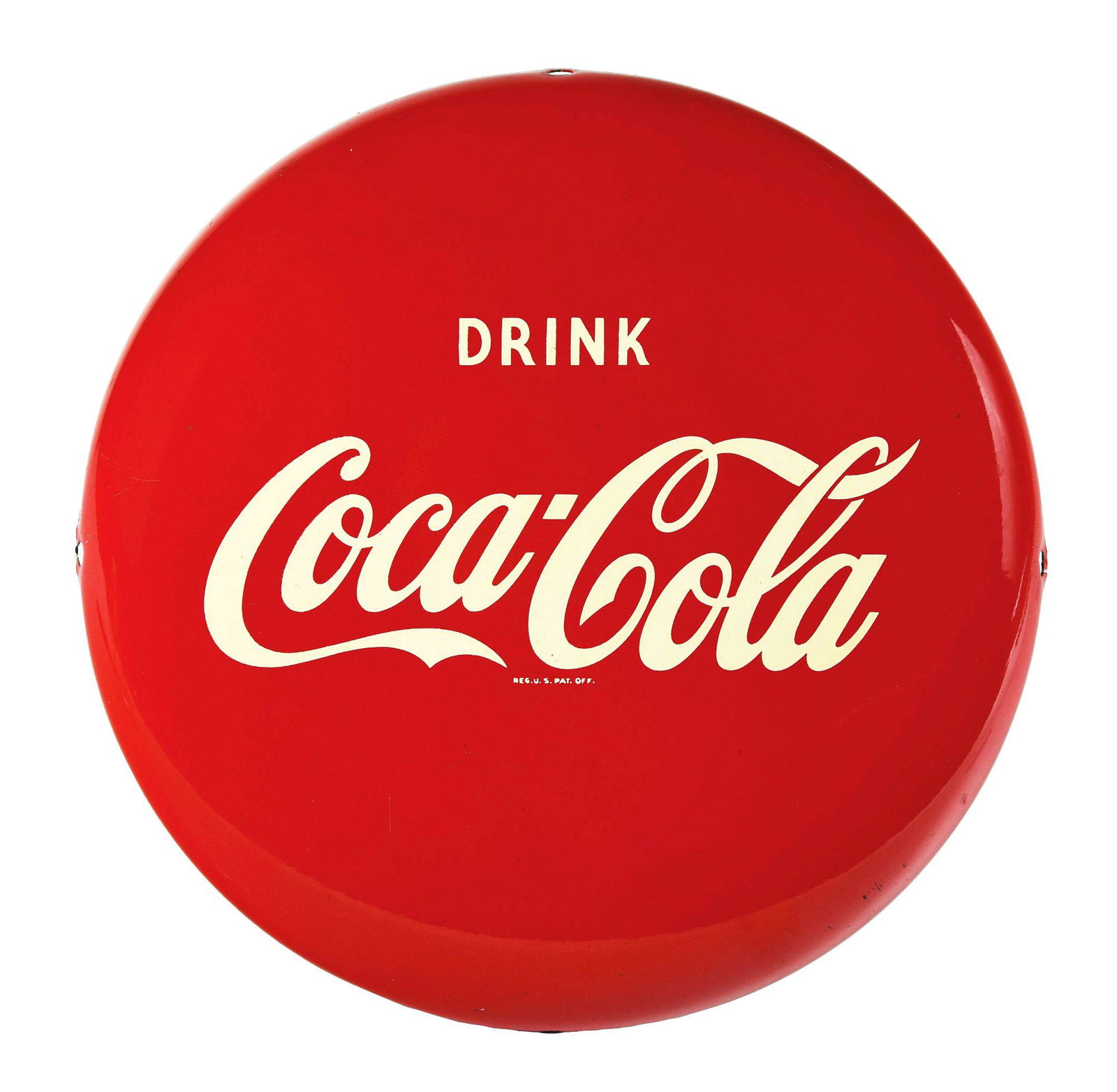 DRINK COCA-COLA 12” AM SIGN COMPANY TIN BUTTON. (1 of 2)
