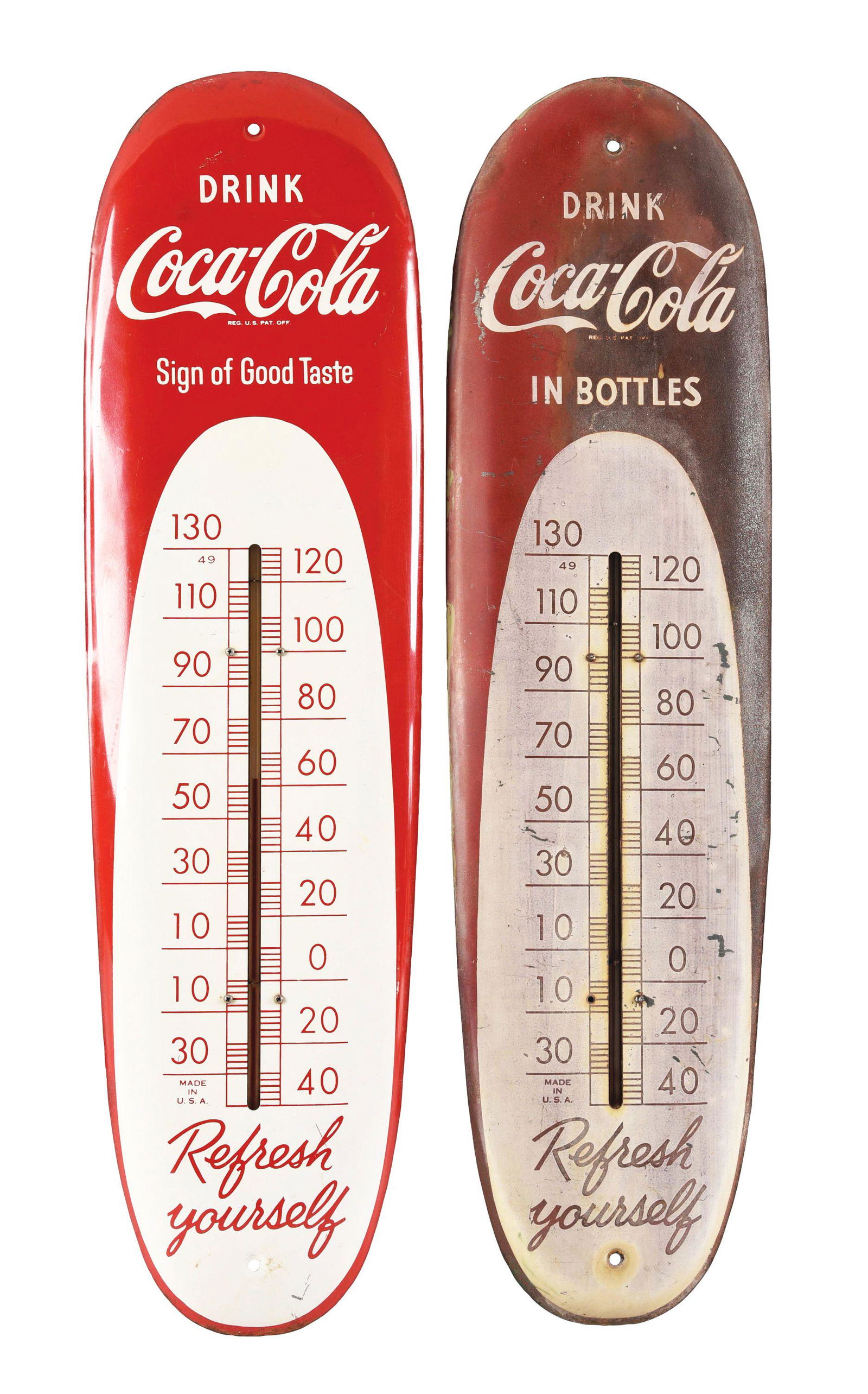 LOT OF 2: COCA-COLA CIGAR-SHAPED THERMOMETERS. (1 of 2)