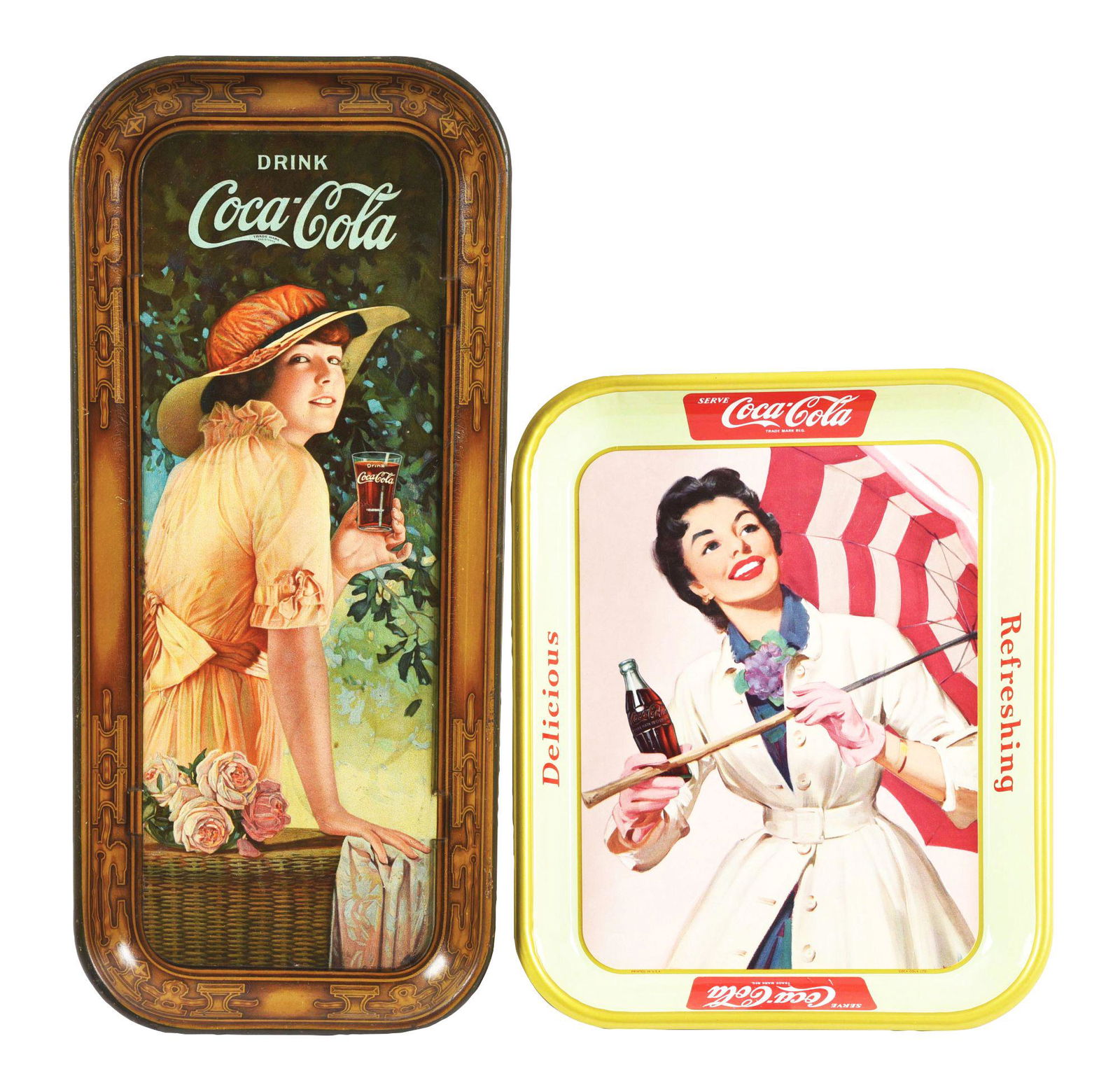 LOT OF 2: TIN LITHOGRAPH COCA-COLA TRAYS. (1 of 2)