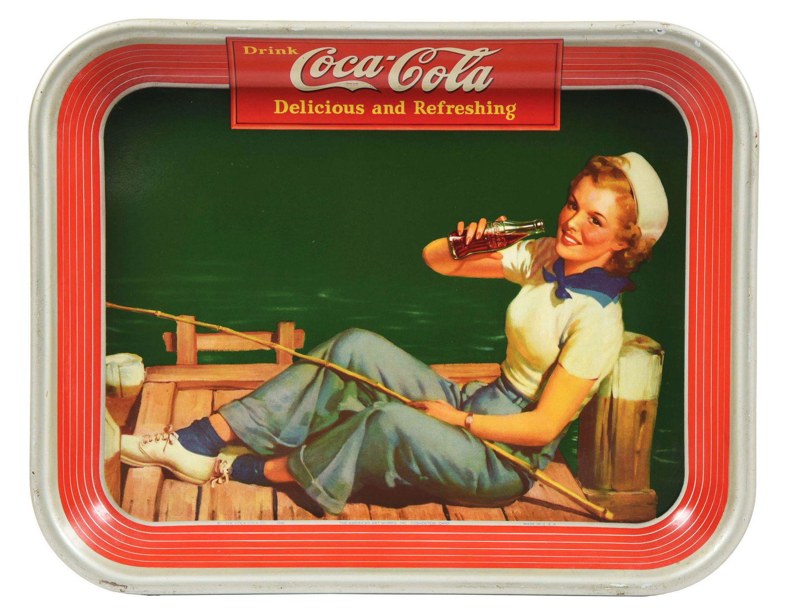 1940 COCA-COLA “FISHING” SERVING TRAY. (1 of 2)