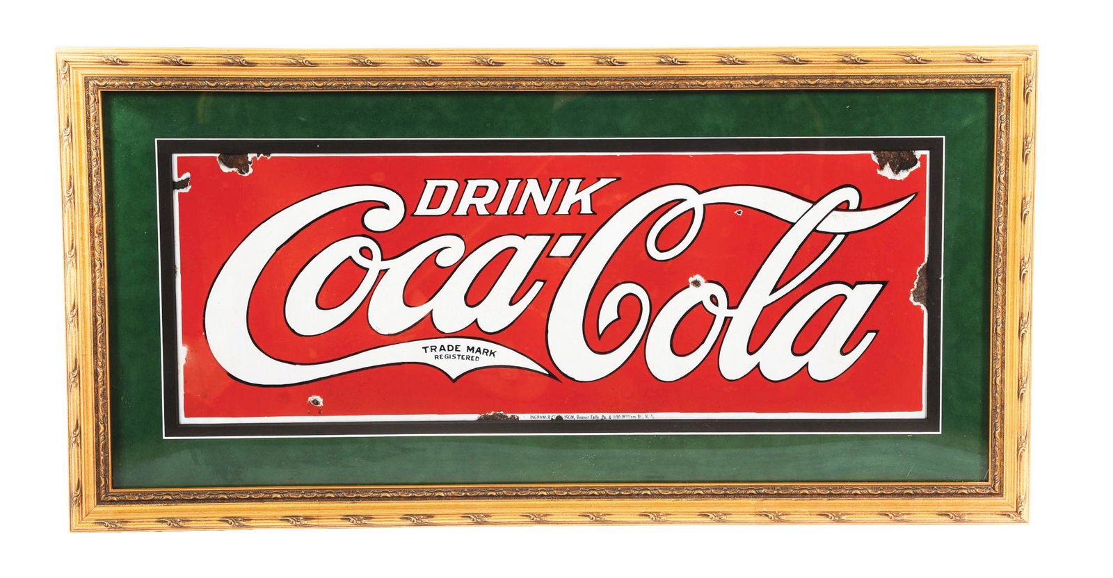 FRAMED PORCELAIN DRINK COCA-COLA SIGN. (1 of 3)