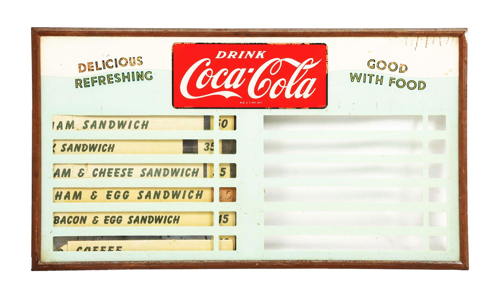 REVERSE PAINTED GLASS COCA-COLA MENU BOARD. (1 of 2)