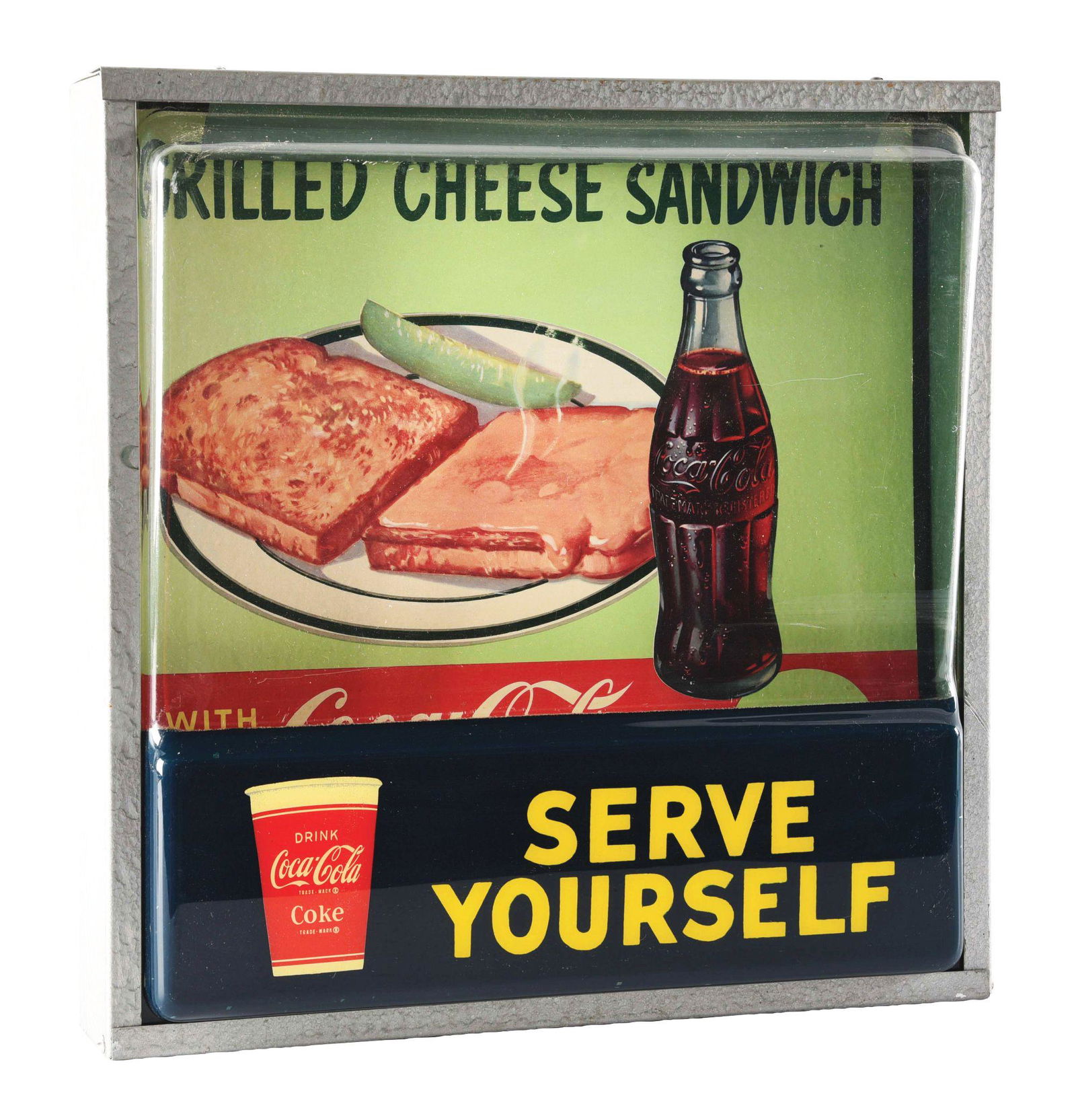 LIGHT-UP COCA-COLA "SERVE YOURSELF" SIGN. (1 of 4)