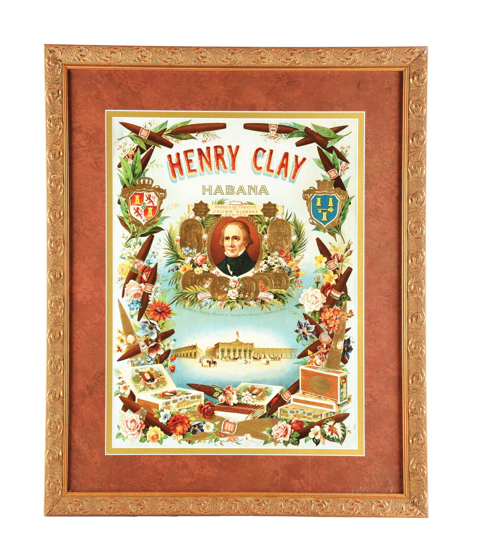 HENRY CLAY HABANA FRAMED CIGAR SIGN. (1 of 3)