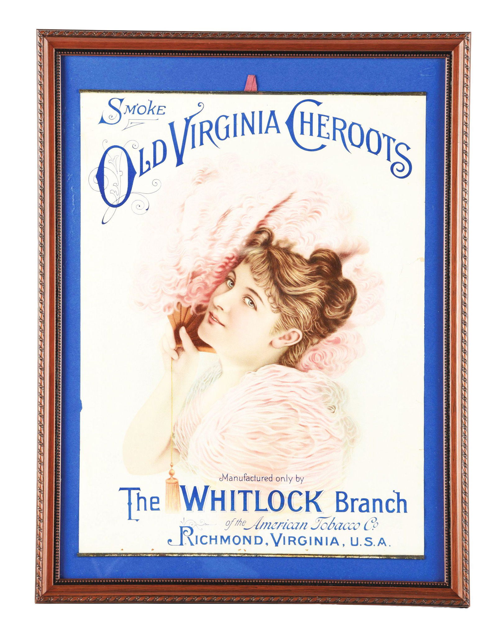PAPER LITHOGRAPH OLD VIRGINIA CHEROOTS ADVERTISEMENT. (1 of 3)