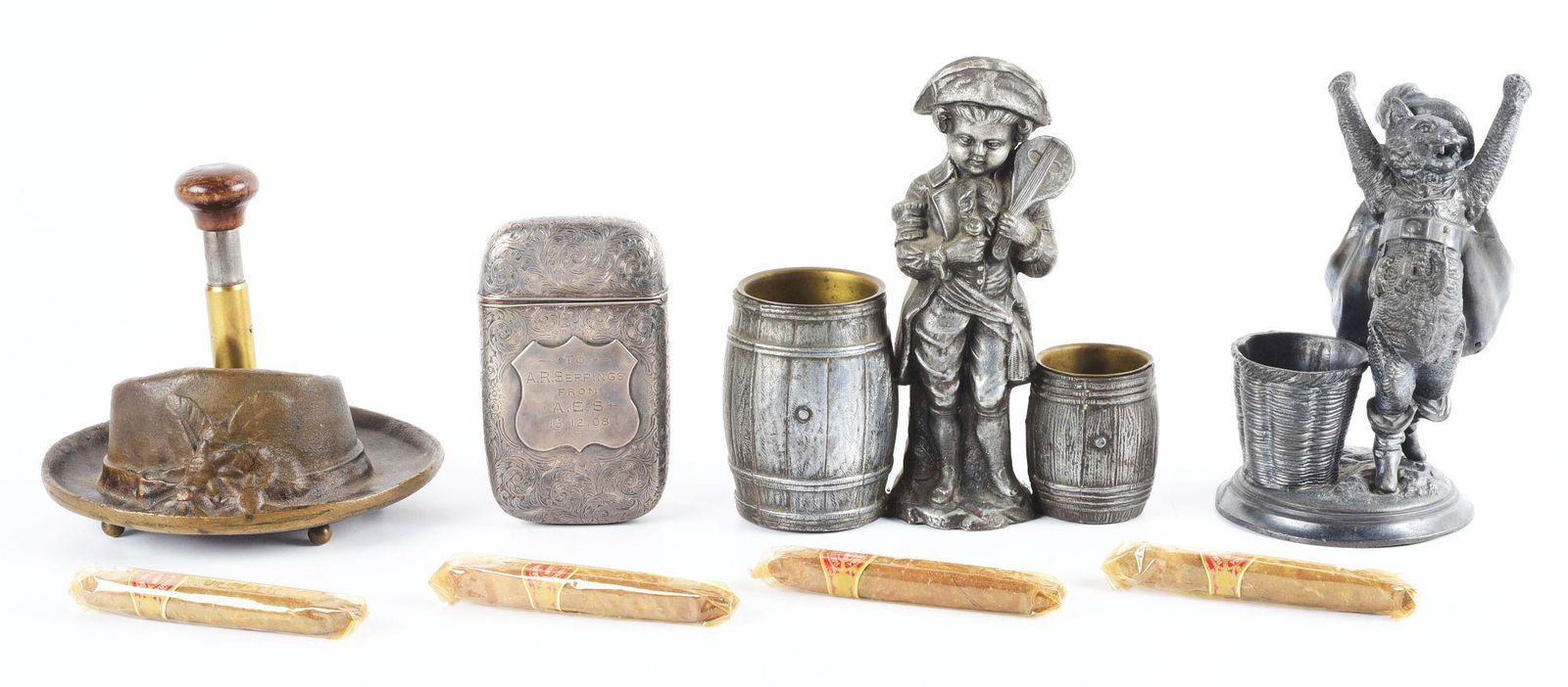 LOT OF 4: FIGURAL CIGAR DESK ACCESSORIES. (1 of 2)