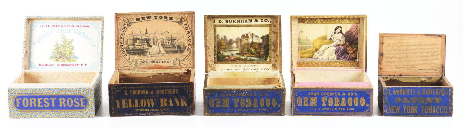 LOT OF 5: PAPER OVER WOOD TOBACCO BOXES. (1 of 4)