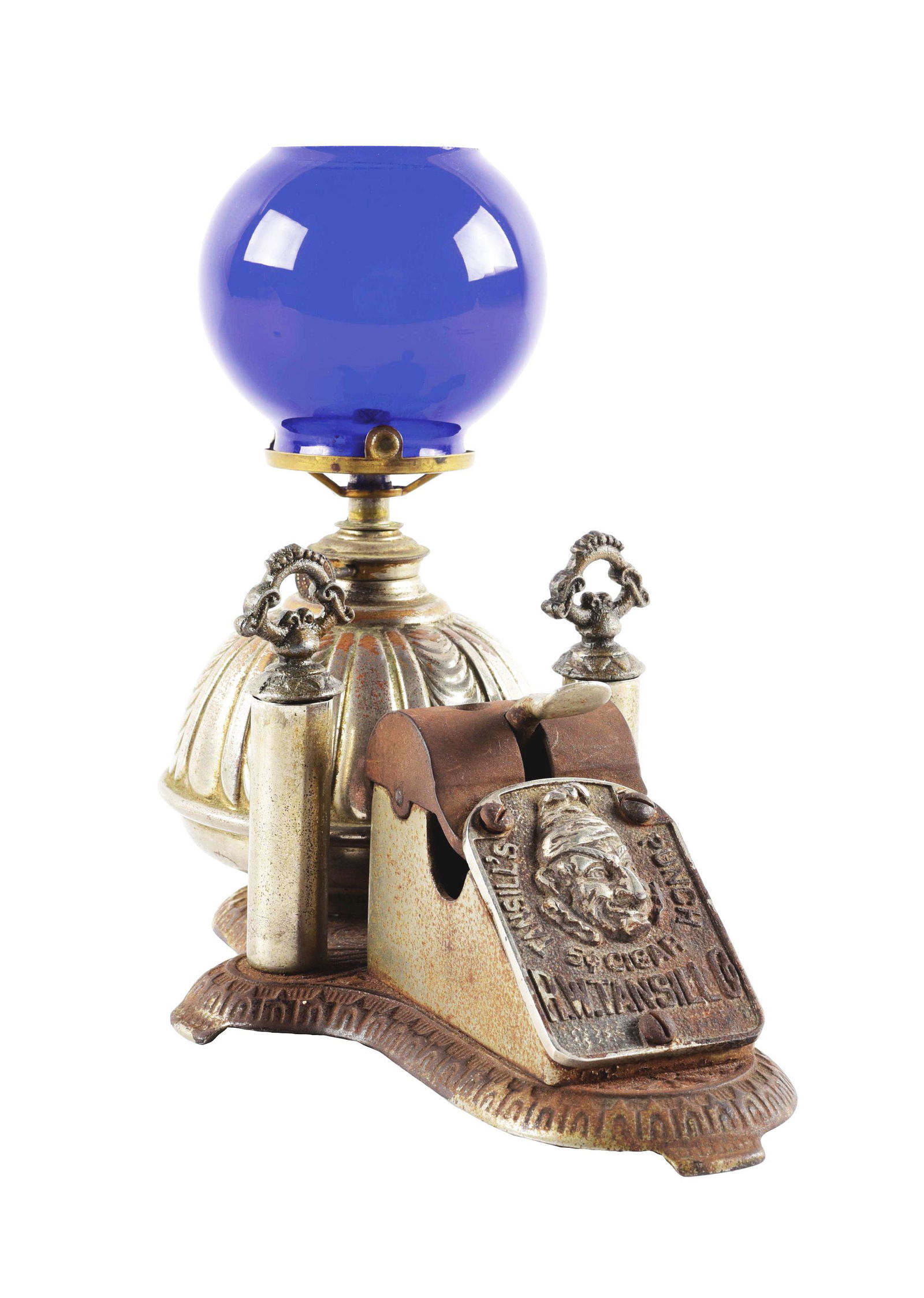 RARE CAST IRON CIGAR CUTTER AND LIGHTER ADVERTISING TANSILL PUNCH 5¢ CIGARS. (1 of 6)