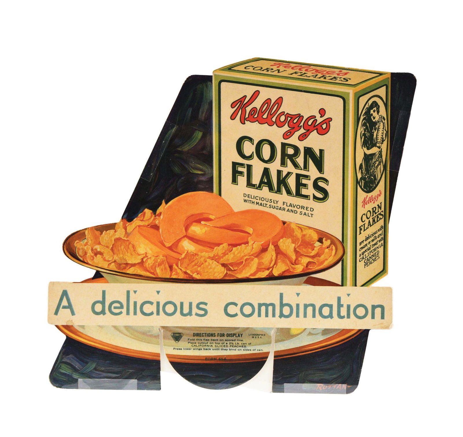 RARE KELLOGG’S CORN FLAKES DIE-CUT CARDBOARD CAN TOPPER. (1 of 1)