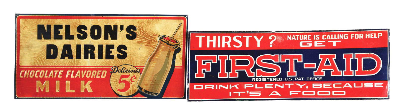 LOT OF 2: EMBOSSED TIN ADVERTISEMENTS. (1 of 4)