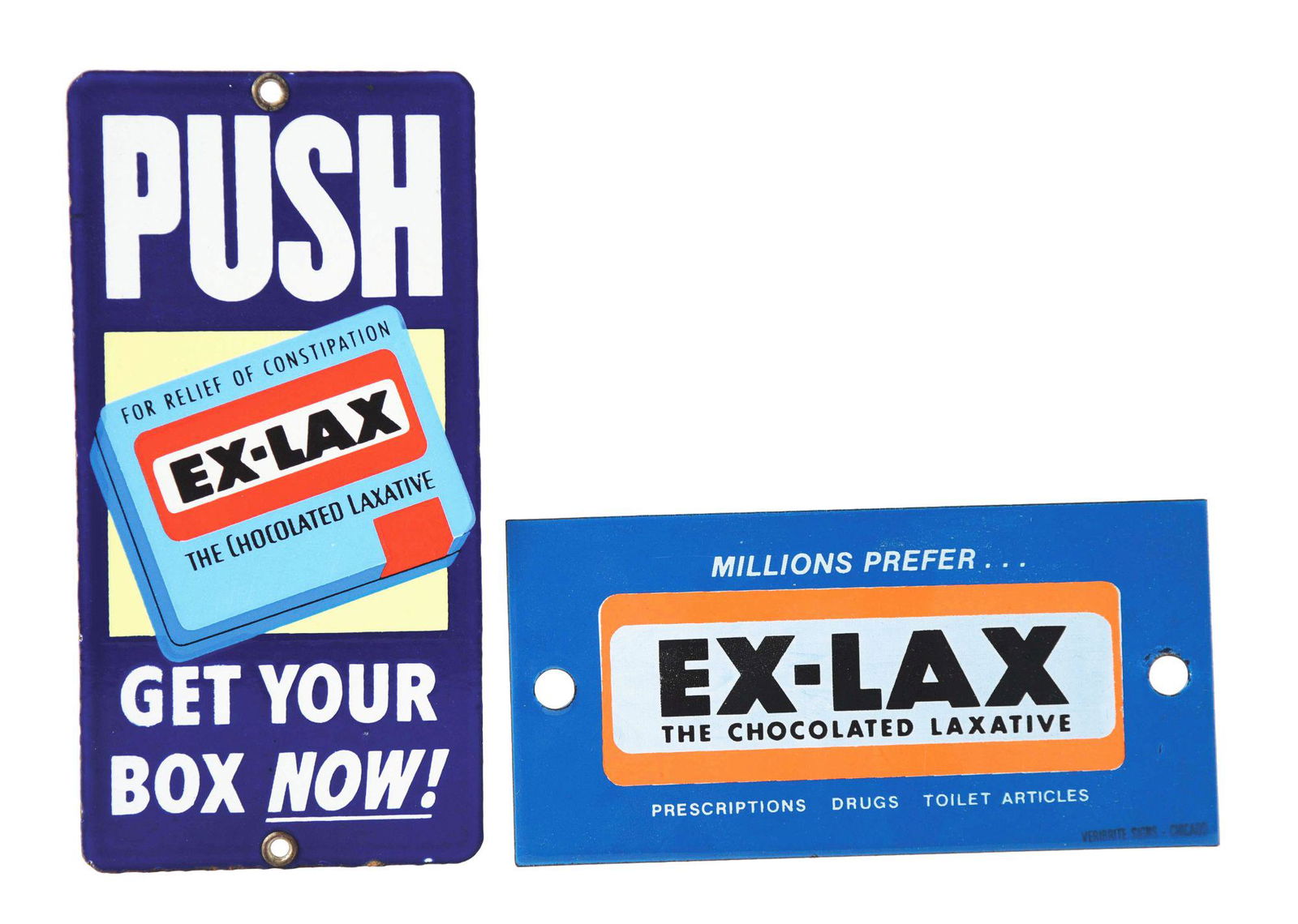 LOT OF 2: EX-LAX LAXATIVE PORCELAIN SIGNS. (1 of 2)