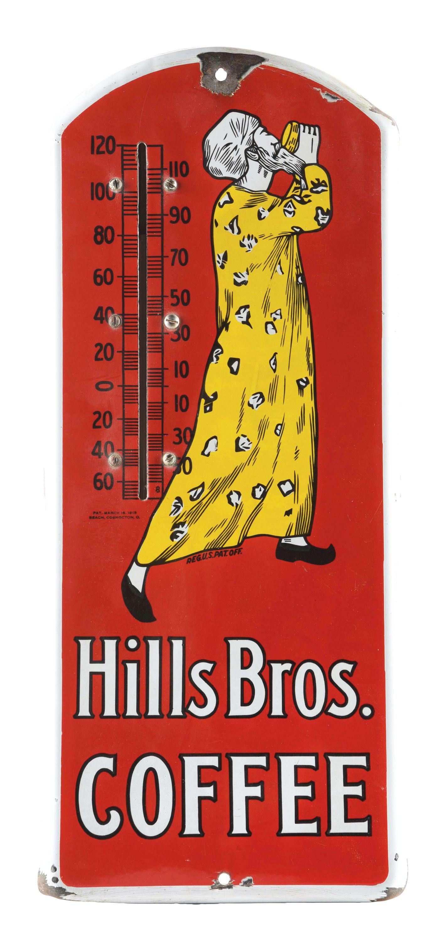 HILLS BROS. COFFEE PORCELAIN THERMOMETER. (1 of 3)