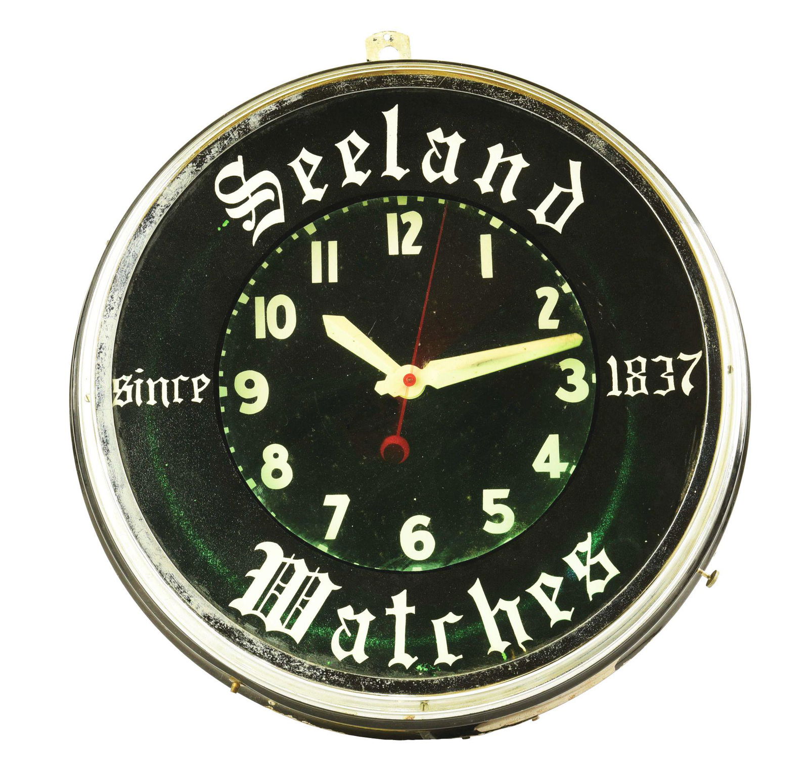 GLOW DIAL NEON CLOCK ADVERTISING SEELAND WATCHES. (1 of 3)