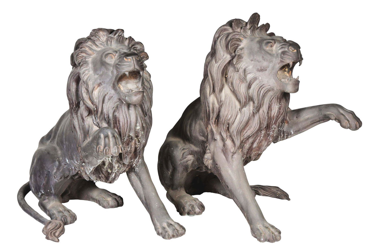 PAIR OF BRONZE LION STATUES. (1 of 4)