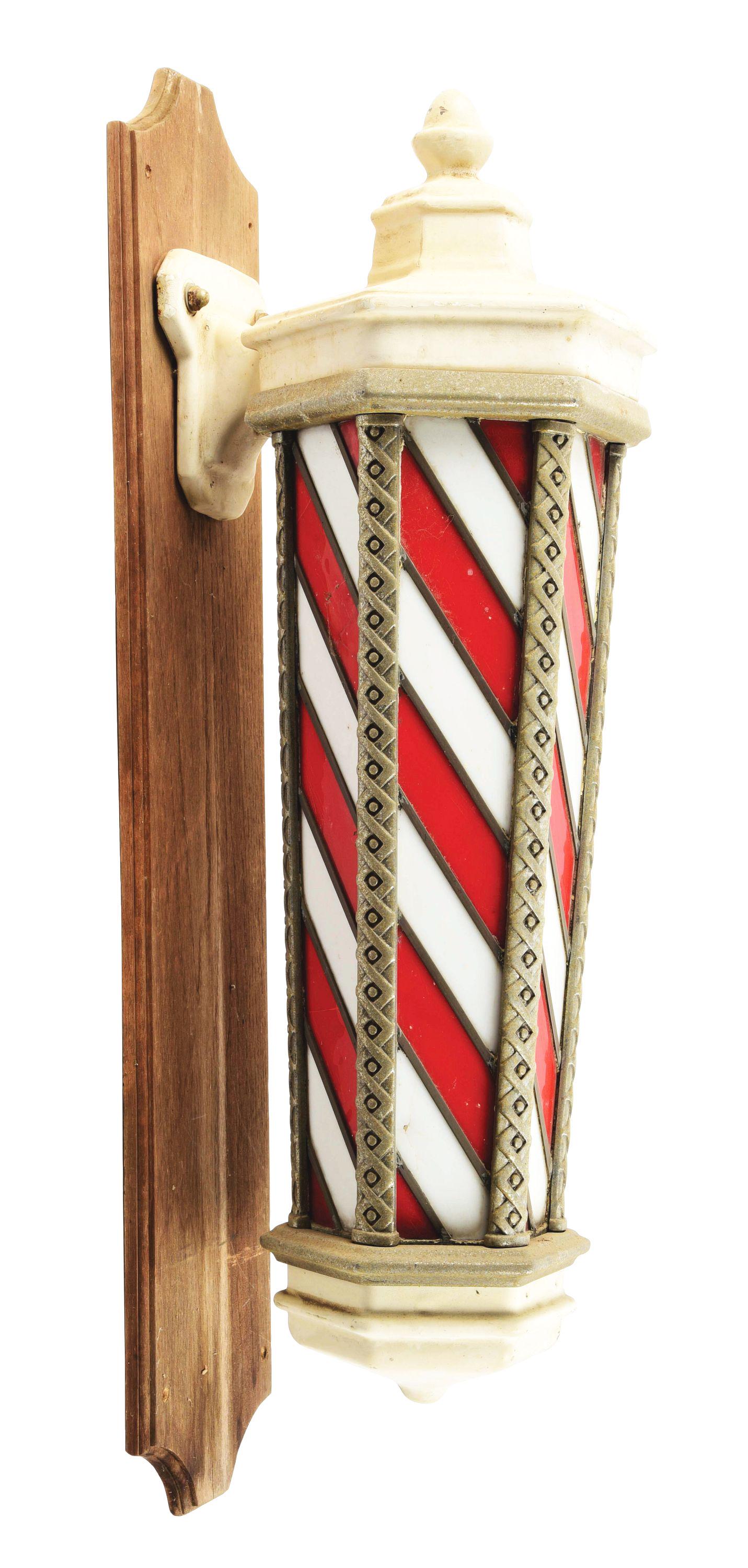 EXCELLENT WALL-MOUNT STAINED GLASS BARBER POLE. (1 of 3)