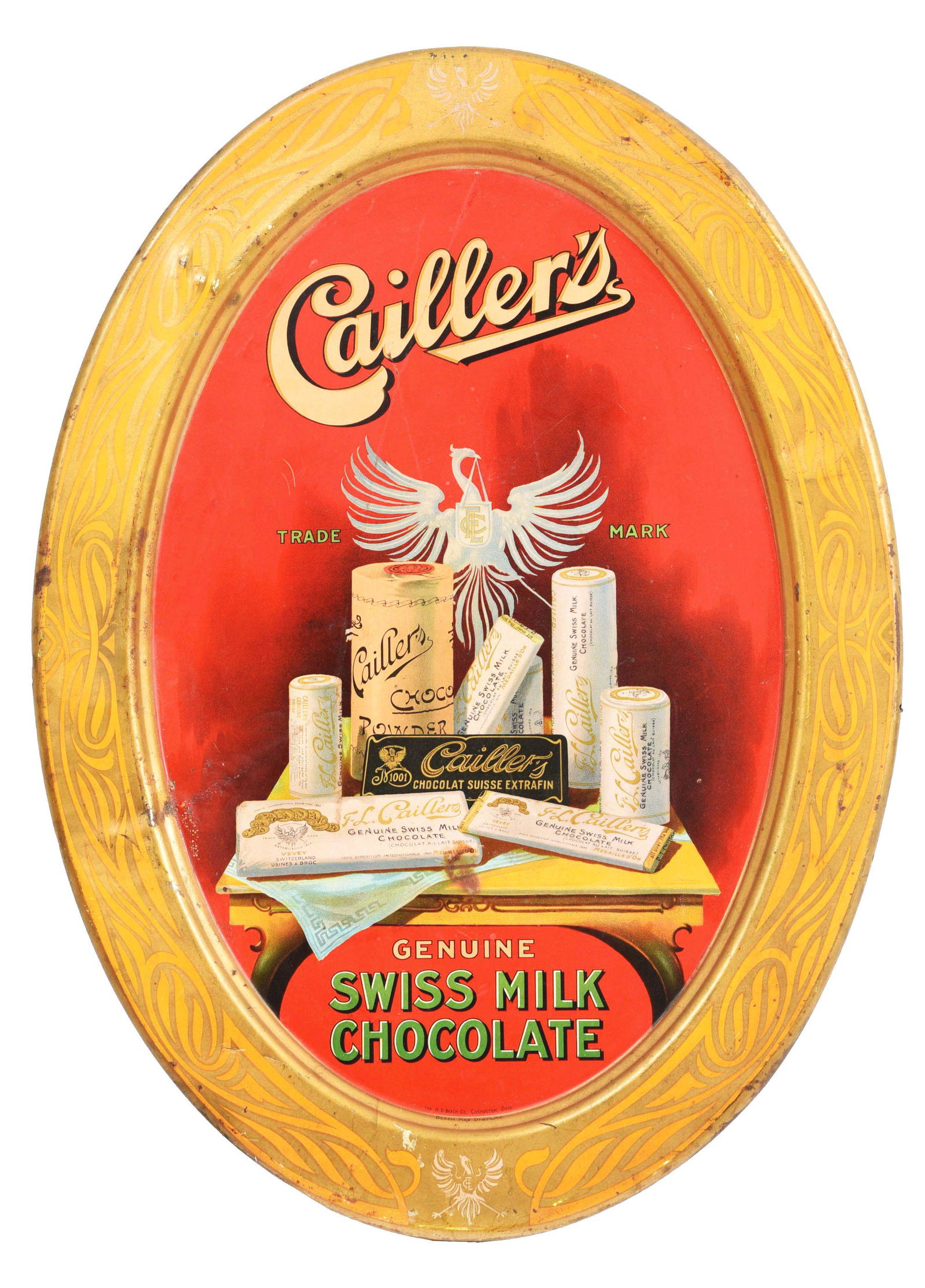 TIN LITHOGRAPHED SELF FRAMED CAILLER'S CHOCOLATE ADVERTISEMENT. (1 of 3)