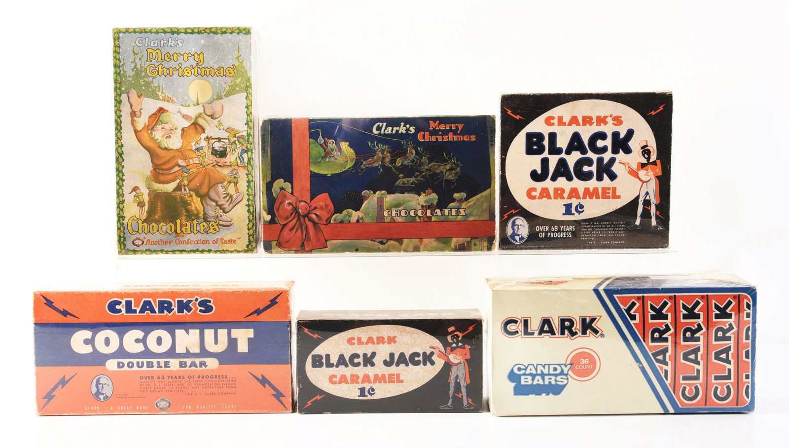LOT OF 6: CLARK'S CANDY BAR BOXES. (1 of 2)