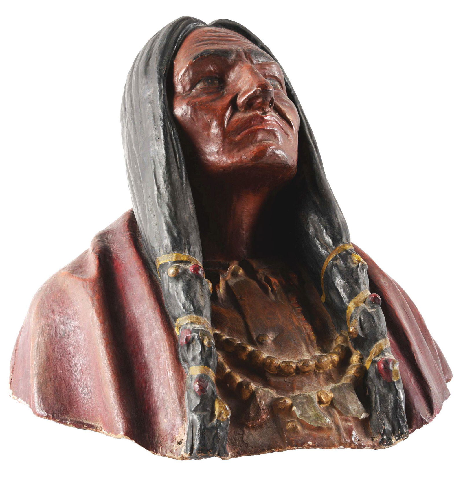 FIGURAL PAPER MACHE AMERICAN INDIAN BUST. (1 of 5)