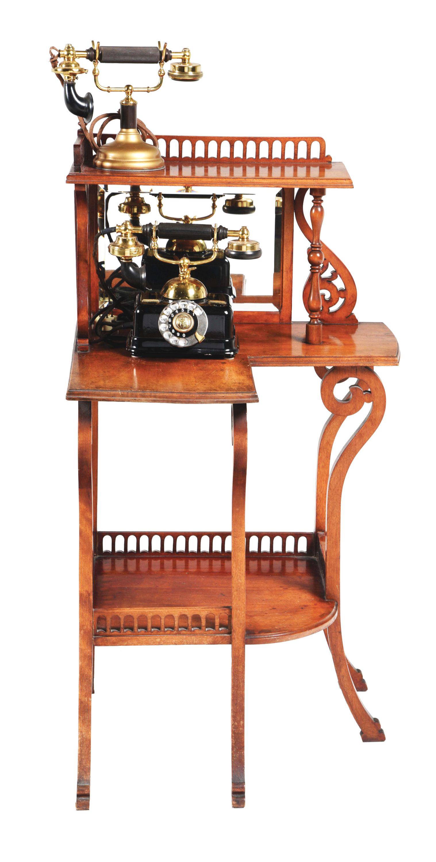 CORNER TELEPHONE STAND WITH 2 PRINCESS-STYLE TELEPHONES. (1 of 6)