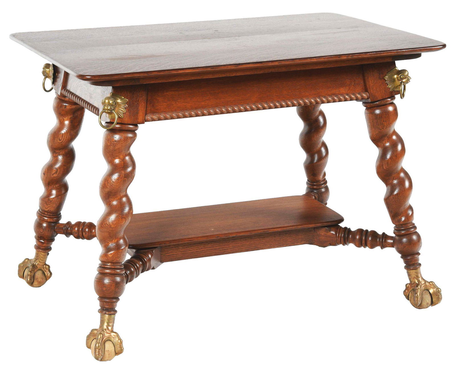 OAK CLAWFOOT AND BALL DISPLAY TABLE. (1 of 6)