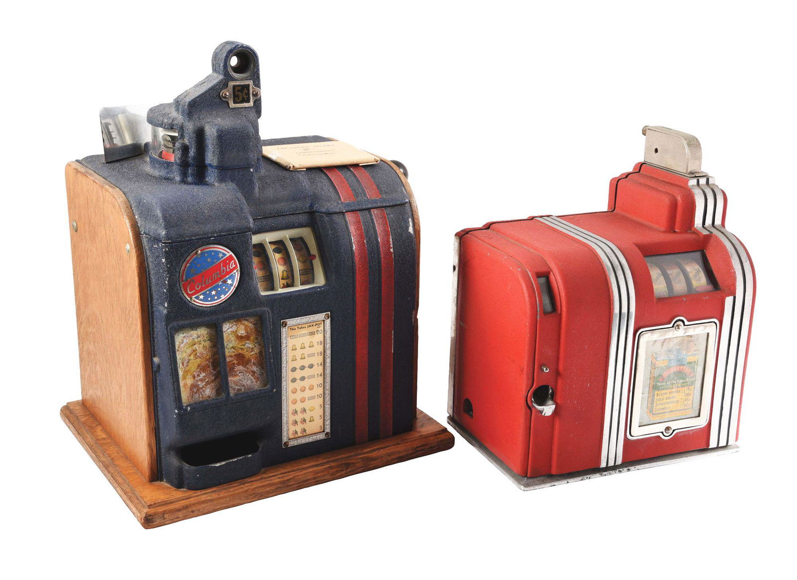 LOT OF 2: 5¢ GROTCHEN COLUMBIA SLOT AND 1¢ JENNINGS CLUB VENDER TRADE STIMULATOR. (1 of 5)