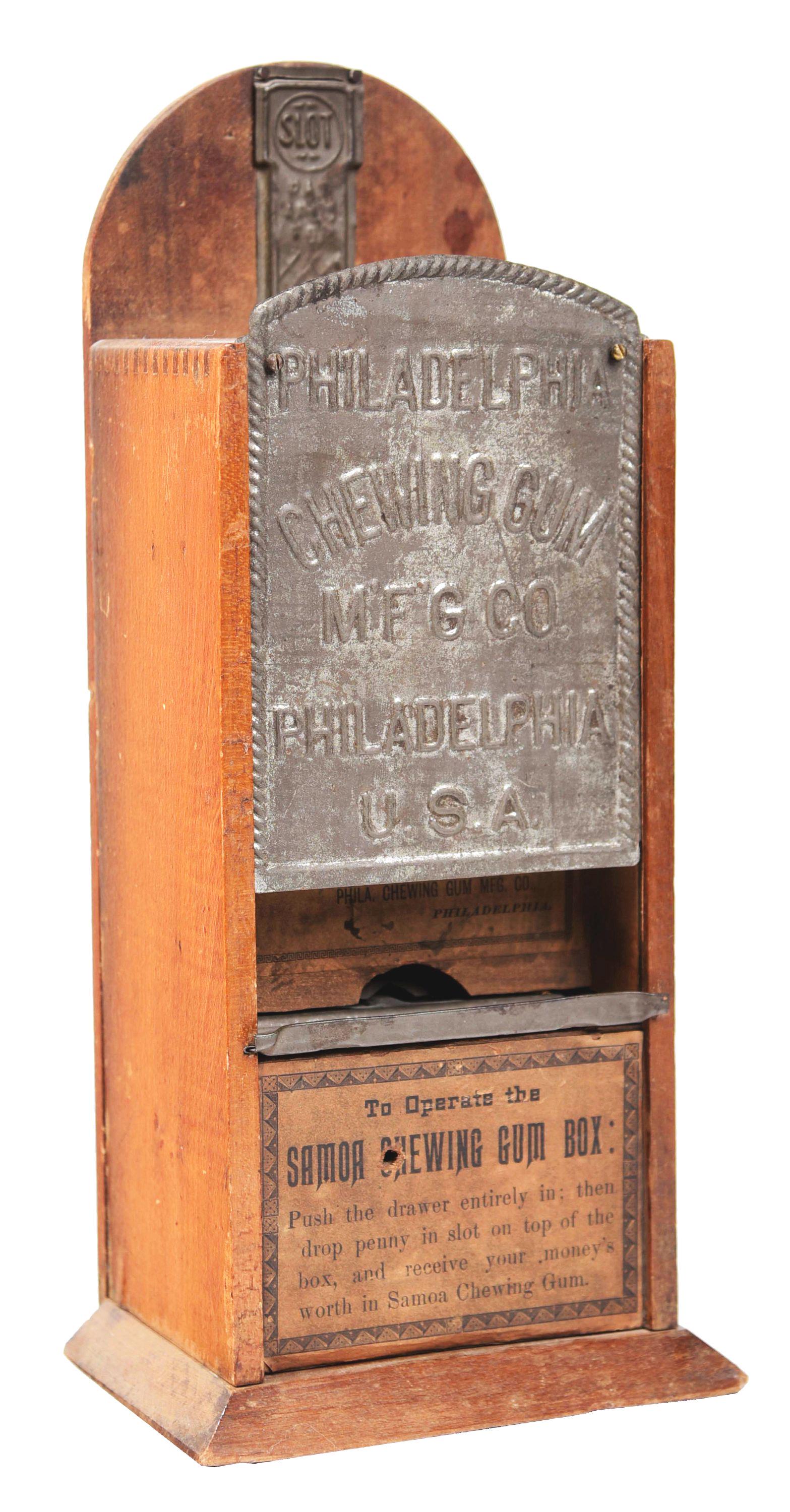 1¢ SOMOA CHEWING GUM VENDING MACHINE C. 1898. (1 of 4)