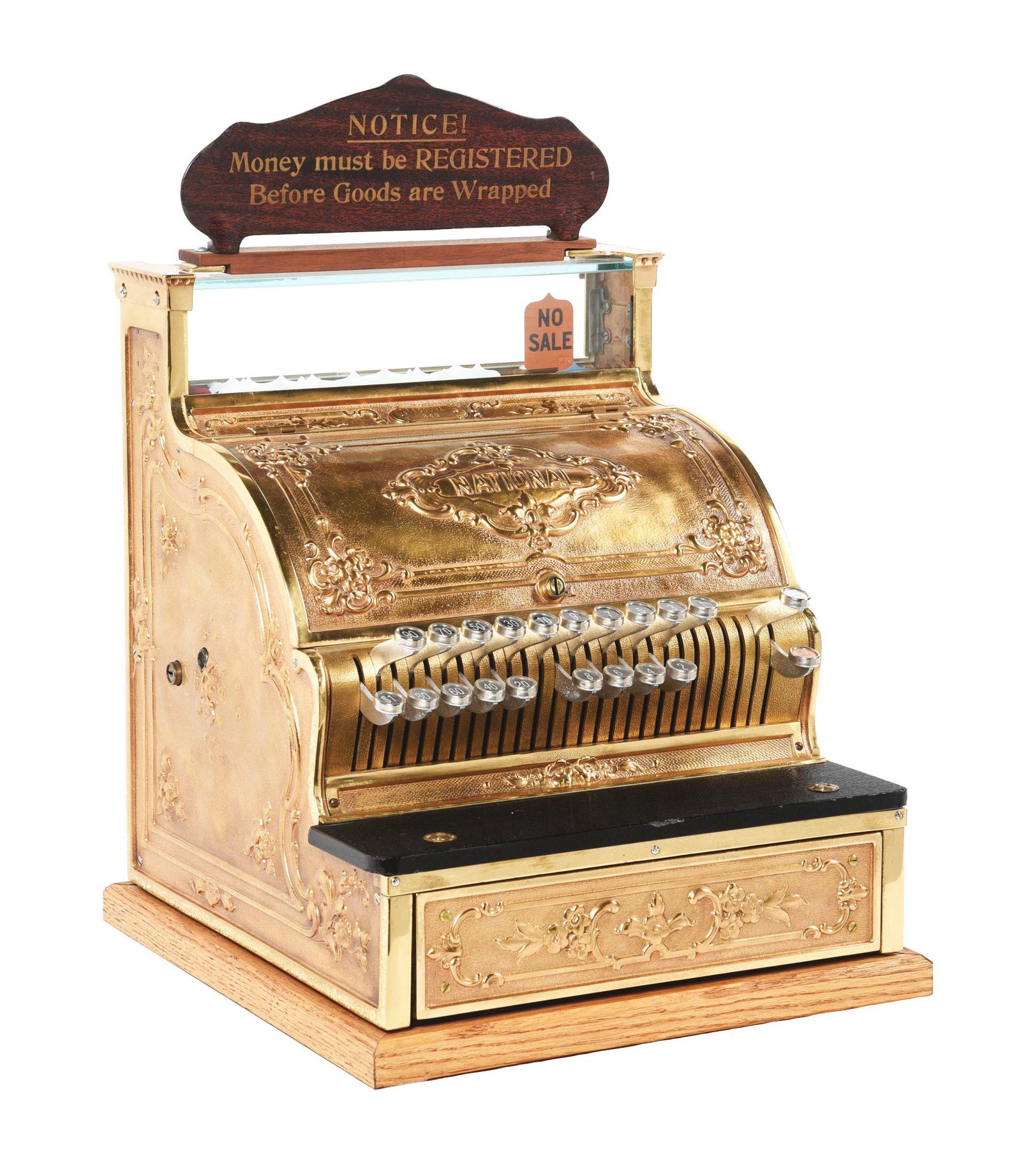 NATIONAL CASH REGISTER MODEL 349.: This is a National Cash Register model 349 with serial No. 1433091. The cash register has been fully restored, a reproduction base, new marble bill slab, as well as a replaced top sign. This is not a 