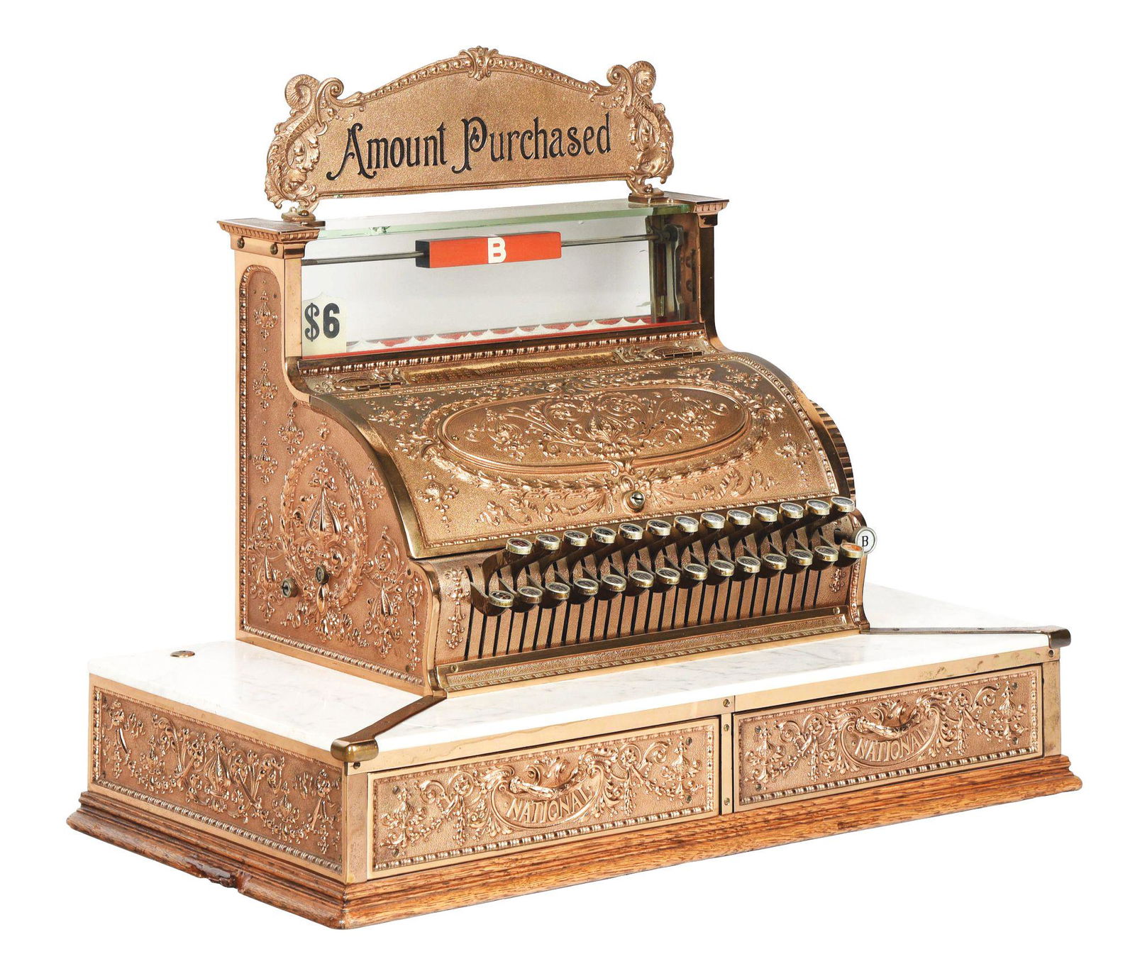 NATIONAL CASH REGISTER MODEL 39.: Restored rare Model 39 with dual drawer, extended base and replaced marquee. Complete and operating. Proceeds from the sale of this lot are being donated by the consignor to the Fayette Regional Human