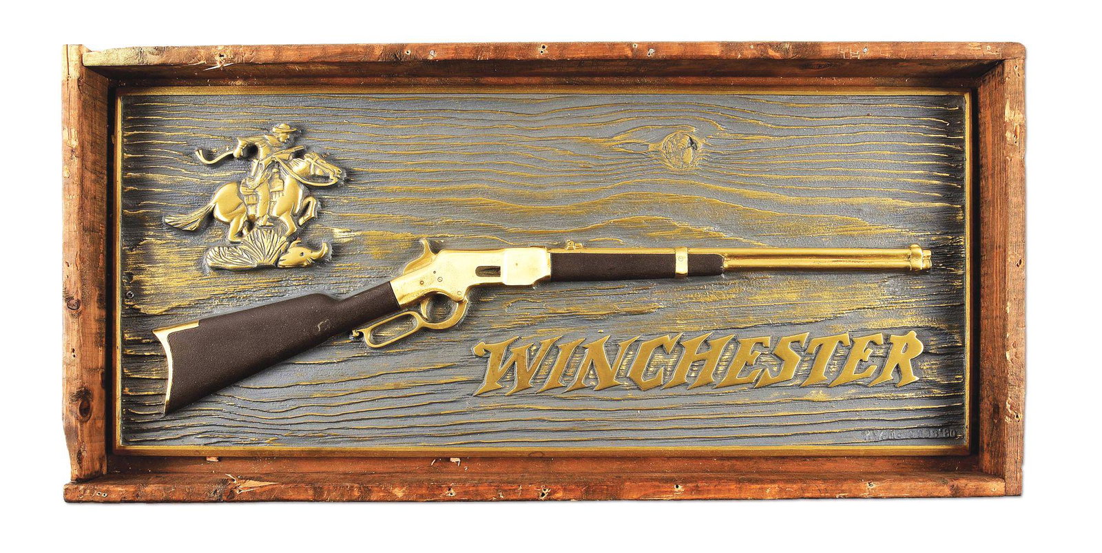 LIMITED EDITION WINCHESTER BRONZE NUMBER 2 OF 260 BY PAUL W. MCCOBB.: Signed and dated "P. W. MCCOBB '80" in the lower right corner, for artist Paul W. McCobb who was authorized by the Winchester Repeating Arms Co. to produce 260 of these commemorative plaques before th
