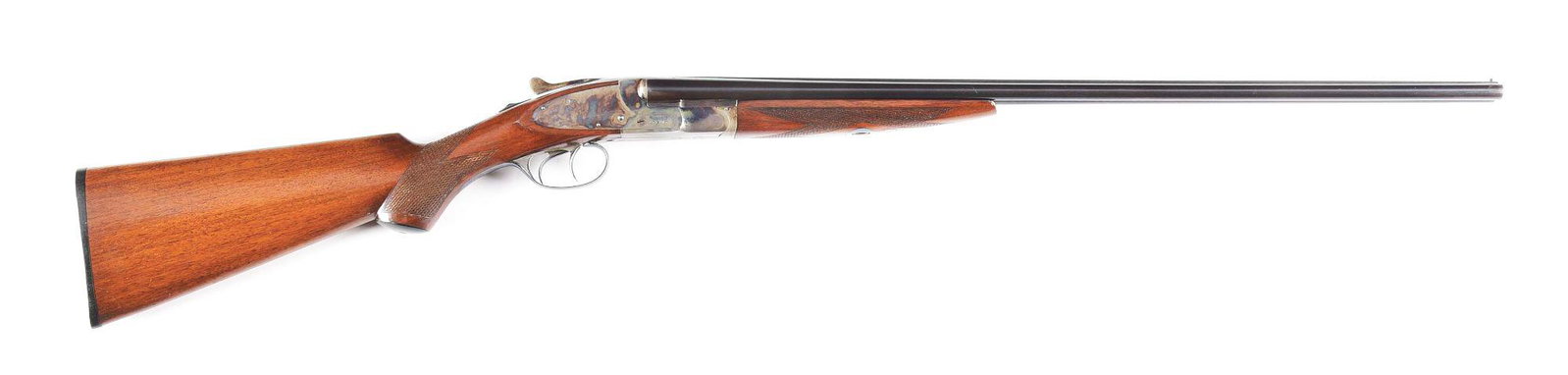 (C) L.C. SMITH FIELD GRADE .410 GAUGE SIDE BY SIDE SHOTGUN.: Desirable L.C. Smith Field Grade side by side shotgun made by Hunter Arms Company in 1928. 1 of 2,509 made and 1 of 521 with ejectors. 26" blued Armor Steel .410 gauge fluid steel barrels with high si
