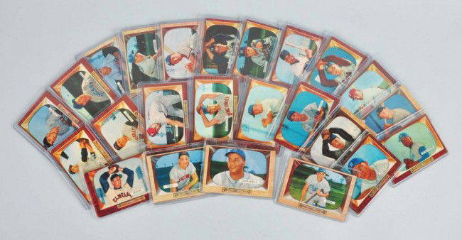 Lot of 123: Bowman 1955 Baseball Cards.: Known as the TV Set because the player's pictures are shown inside a television set. Originally a 250 card set. Notable cards include no. 22 Roy Campanella (slightly off center) and no. 37 Pee Wee Ree