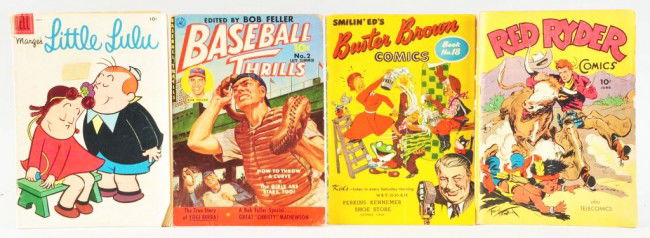 Lot of 4: 1940s-50s Comic Books.: Includes Marge's Little Lulu, Baseball Thrills, Red Ryder, and Buster Brown. Condition: (Good - Very Good).