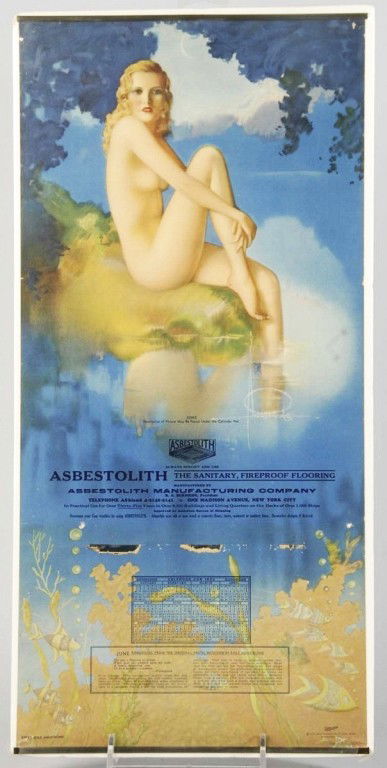 1933 Rolf Armstrong Nude Calendar & Photo.: Gorgeous artwork with a Maxfield Parrish style sky and background. Includes a photocopy of Rolf Armstrong painting this image with the live model perched beside a tree. The calendar pad is depleted wi