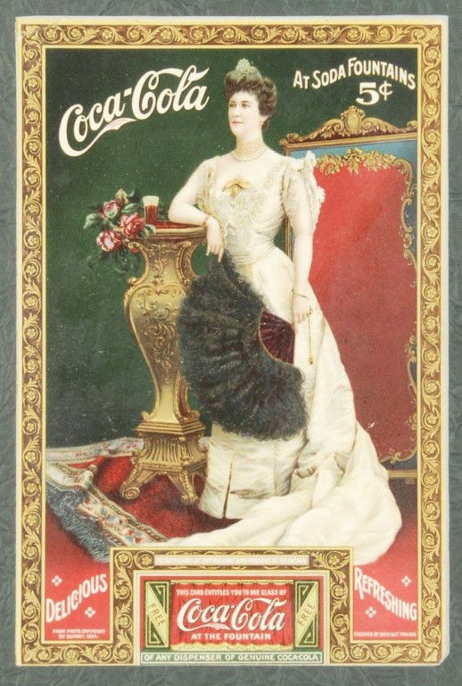1904 Coca-Cola Full Page Ad & Undetached Coupon.: Beautifully matted and framed under glass so both front and back are visible. Slightly darkened, minor corner nicks and bends, and a few shallow wrinkles. Size: Framed: 16" x 12 - 1/4". Condition: (Ex