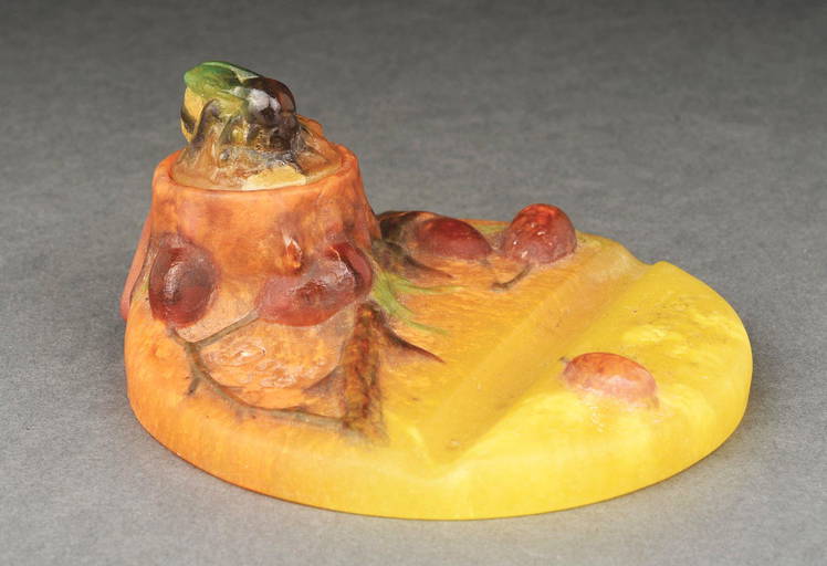 Walter Pate De Verre Inkwell With Bee Lid.