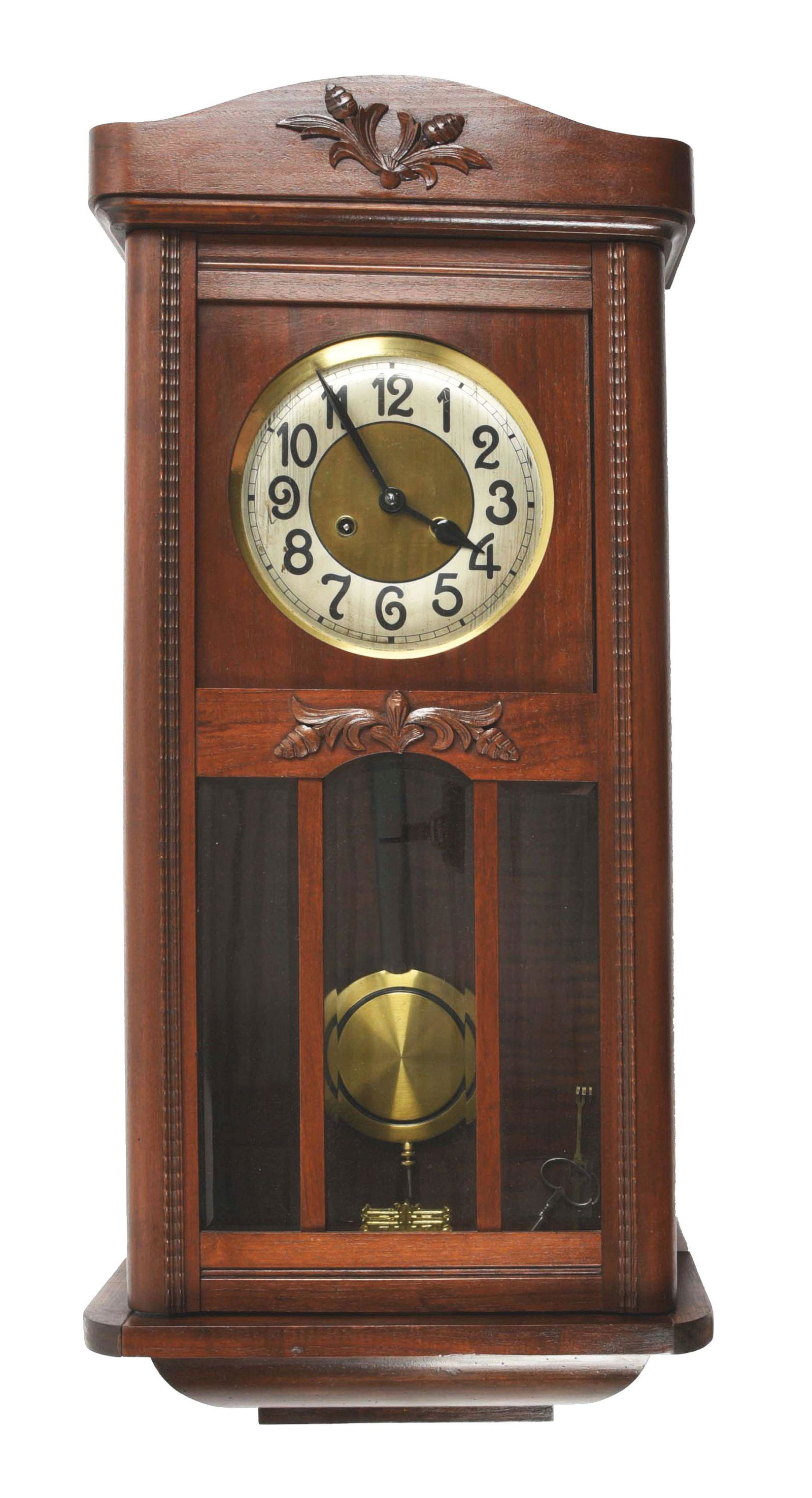 GERMAN WALL CLOCK IN WALNUT CASE. (1 of 6)