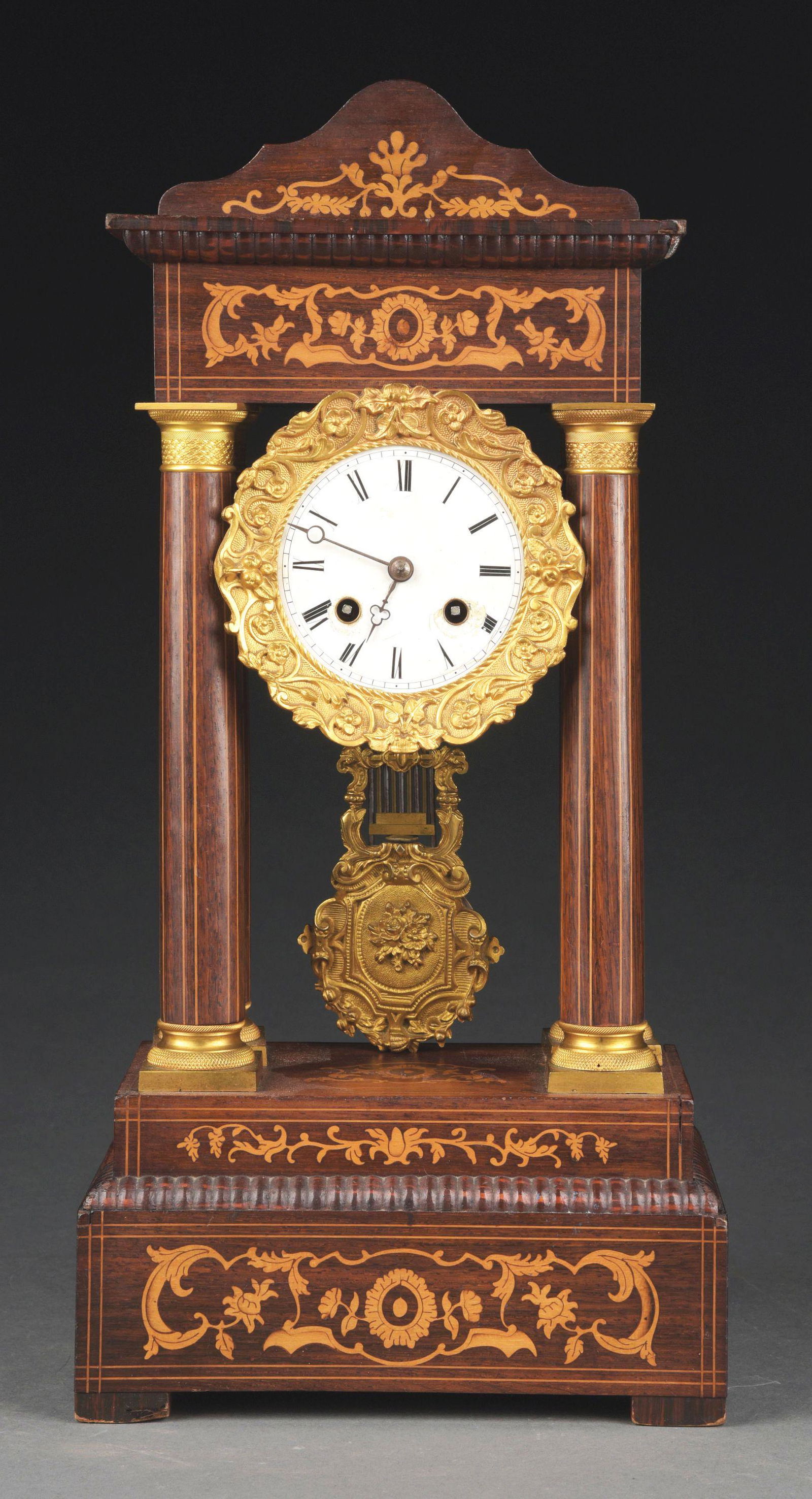 FRENCH PILLAR CLOCK, WITH KEY AND PENDULUM. (1 of 4)