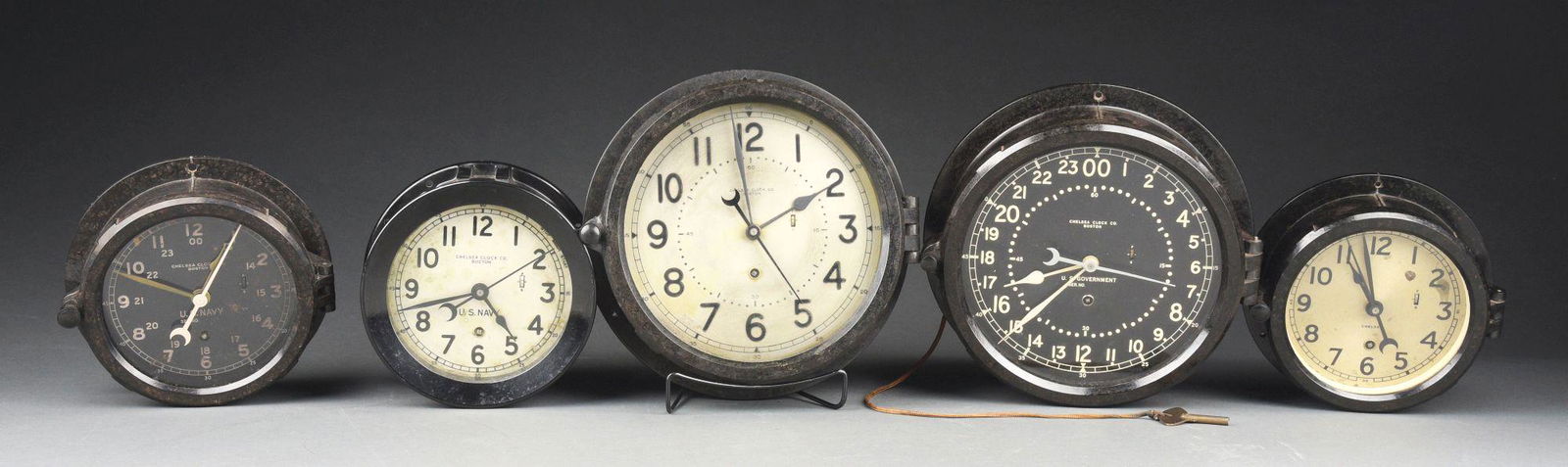 LOT OF 5: CHELSEA SHIP'S CLOCKS. (1 of 2)
