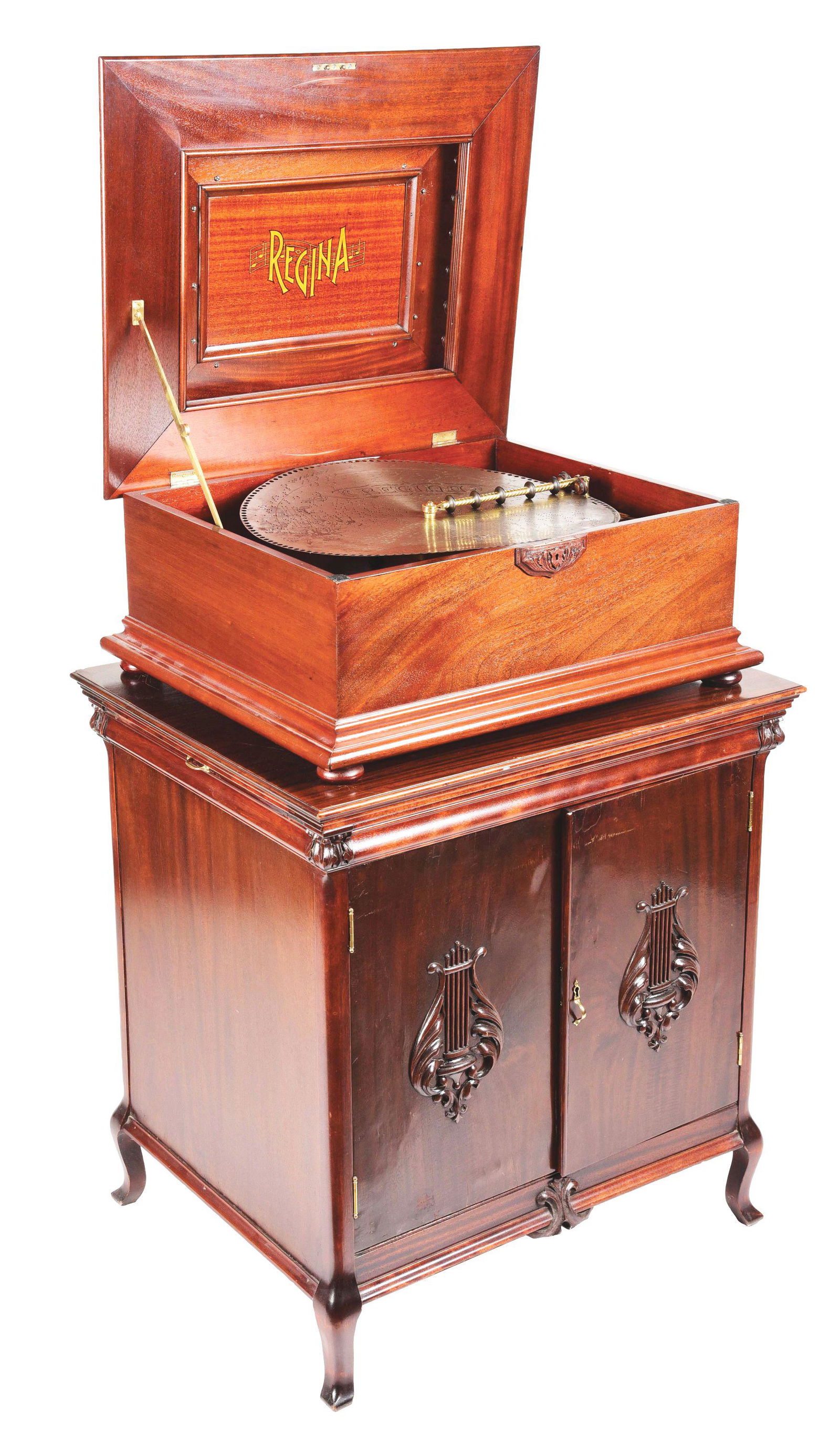 REGINA 20 - 3/4" DISC TABLE TOP MUSIC BOX WITH MATCHING CABINET. (1 of 14)