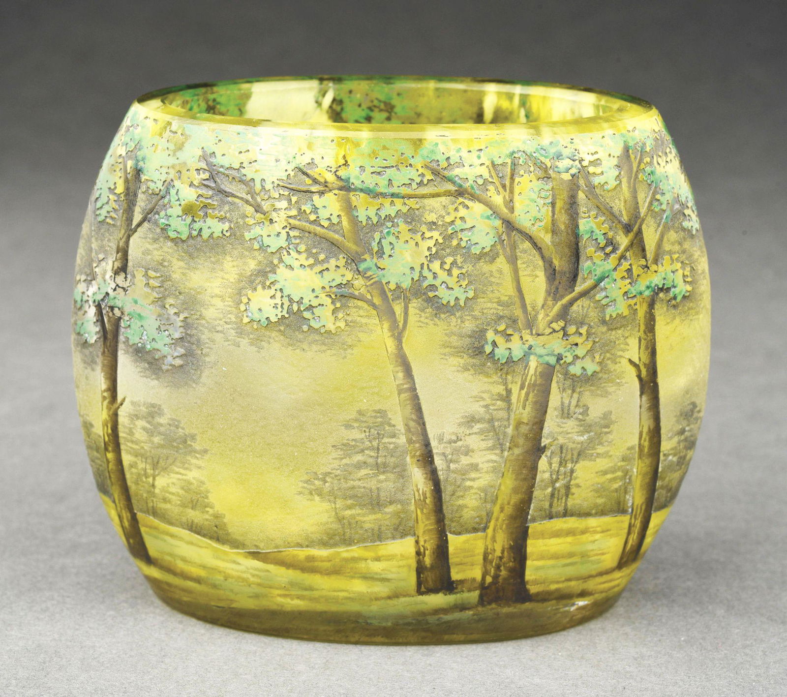 SMALL DAUM VASE WITH FOREST SCENE. (1 of 5)